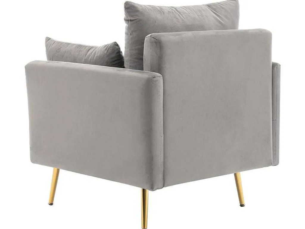Vipi Fauteuil In Fluwelen Stof Met Opbergruimte En Kussen - Poten Van Goudkleurig Metaal - Grijs-ModernLuxe Sale