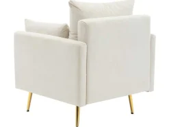 Vipi Fauteuil In Fluwelen Stof Met Opbergruimte En Kussen - Poten Van Goudkleurig Metaal - Wit-ModernLuxe