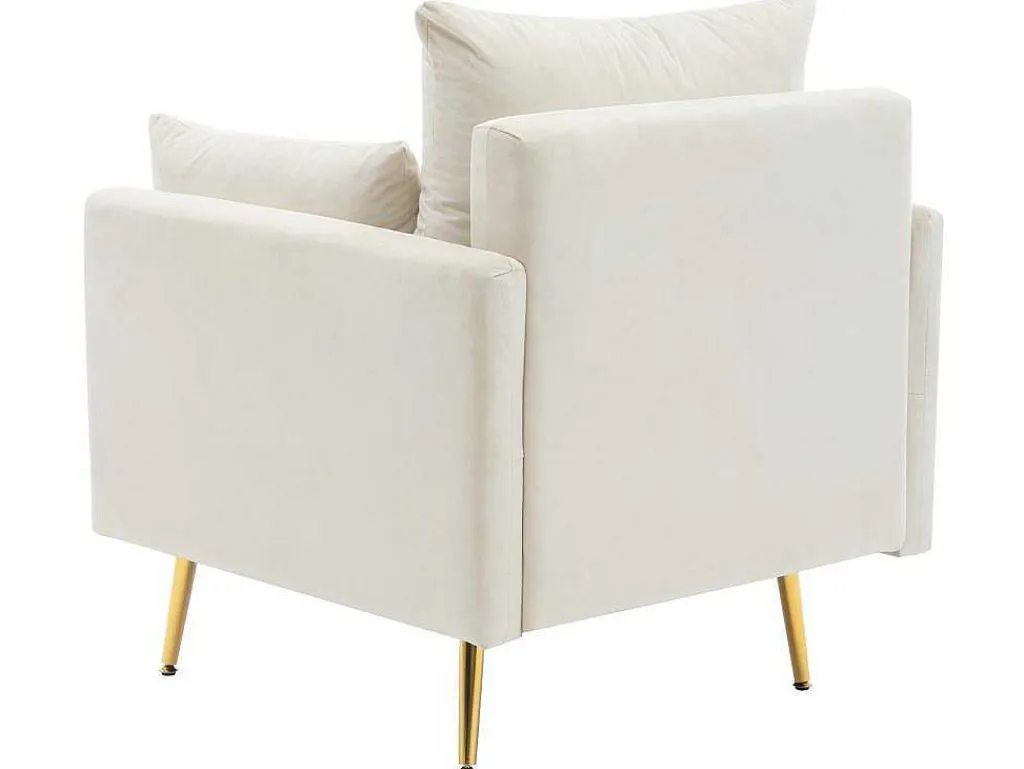 Vipi Fauteuil In Fluwelen Stof Met Opbergruimte En Kussen - Poten Van Goudkleurig Metaal - Wit-ModernLuxe