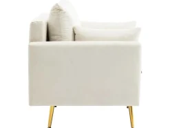 Vipi Fauteuil In Fluwelen Stof Met Opbergruimte En Kussen - Poten Van Goudkleurig Metaal - Wit-ModernLuxe