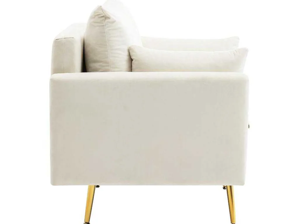 Vipi Fauteuil In Fluwelen Stof Met Opbergruimte En Kussen - Poten Van Goudkleurig Metaal - Wit-ModernLuxe