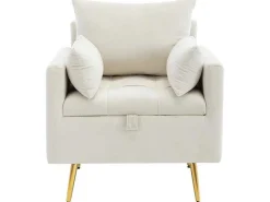 Vipi Fauteuil In Fluwelen Stof Met Opbergruimte En Kussen - Poten Van Goudkleurig Metaal - Wit-ModernLuxe