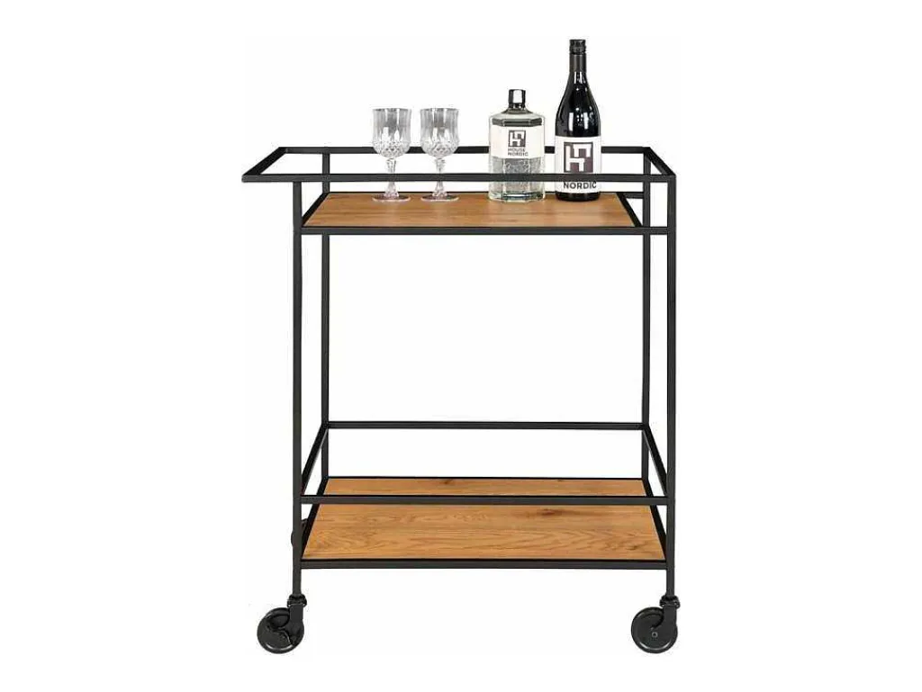 Vita Barwagen Op Wielen Met 2 Schappen, Zwart, Eikenhouten Decor.-House Nordic Outlet