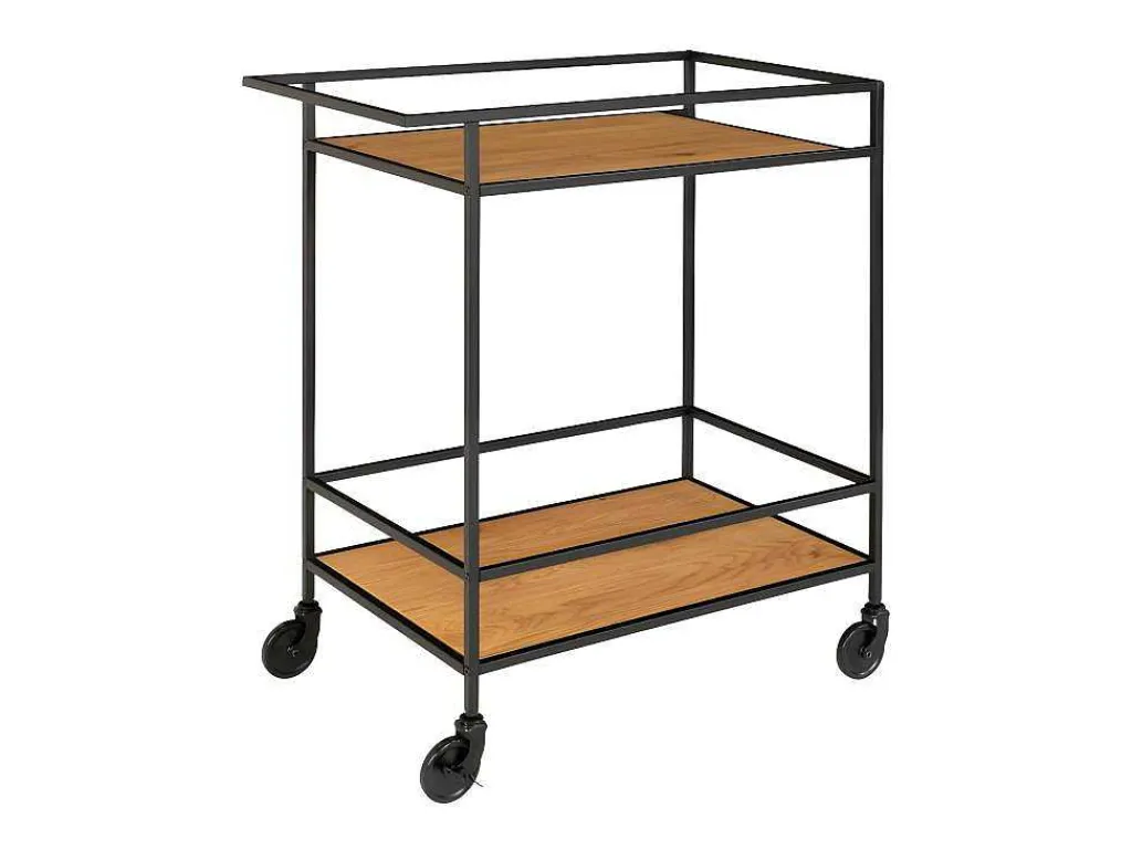 Vita Barwagen Op Wielen Met 2 Schappen, Zwart, Eikenhouten Decor.-House Nordic Outlet