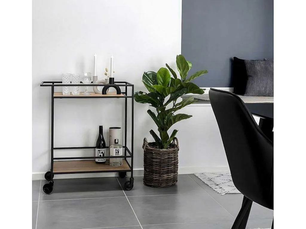 Vita Barwagen Op Wielen Met 2 Schappen, Zwart, Eikenhouten Decor.-House Nordic Outlet
