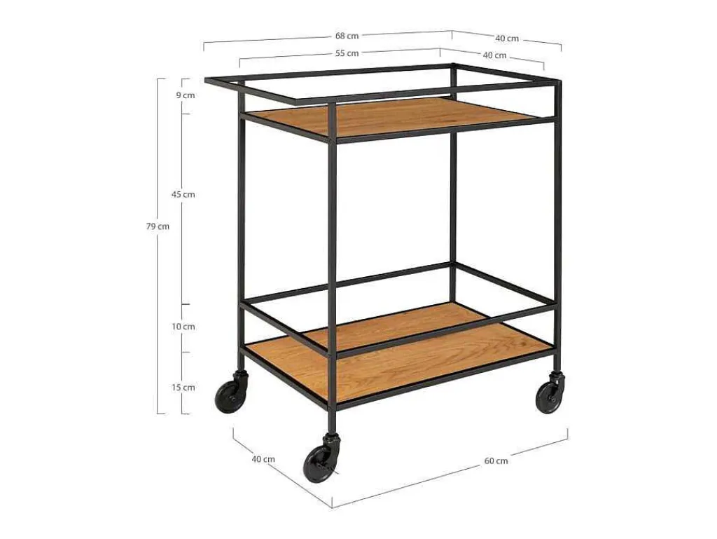 Vita Barwagen Op Wielen Met 2 Schappen, Zwart, Eikenhouten Decor.-House Nordic Outlet