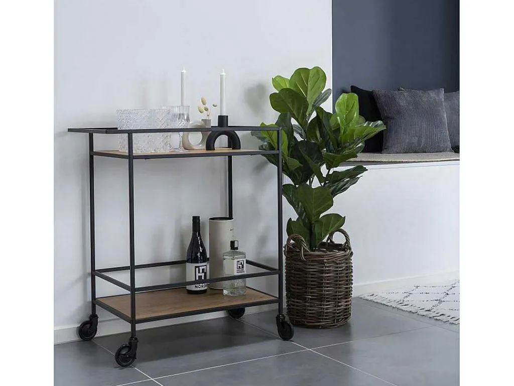 Vita Barwagen Op Wielen Met 2 Schappen, Zwart, Eikenhouten Decor.-House Nordic Outlet