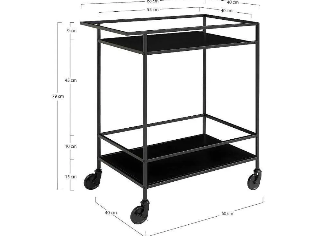 Vita Barwagen Op Wielen Met 2 Schappen, Zwart.-House Nordic