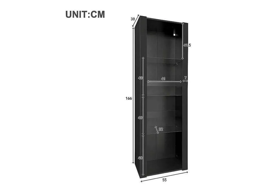Vitrine L 166Cm Met Led - 3 Glazen Planken - Zwart-ModernLuxe Clearance