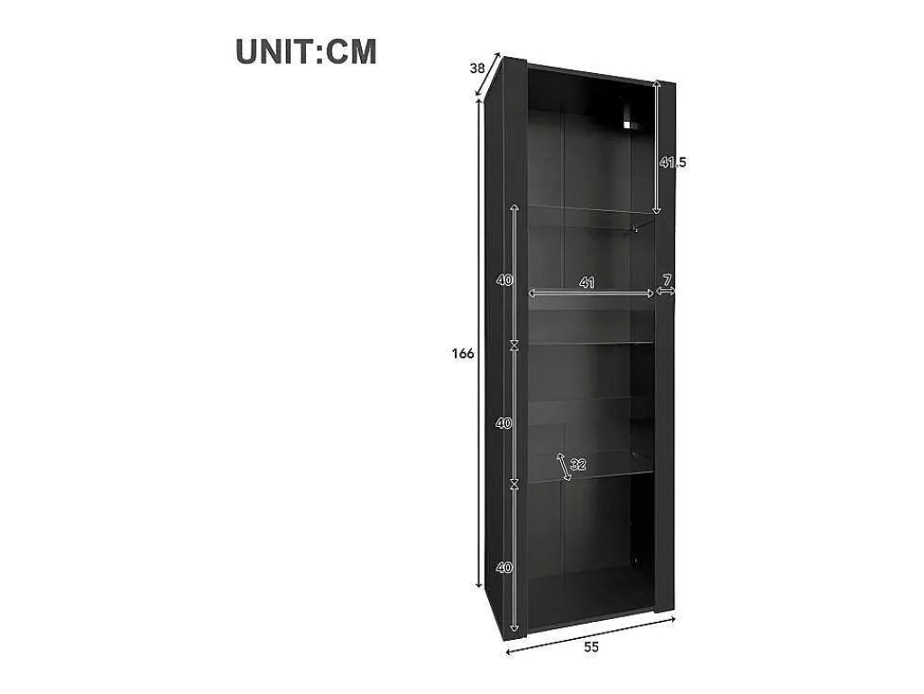 Vitrine L 166Cm Met Led - 3 Glazen Planken - Zwart-ModernLuxe Clearance