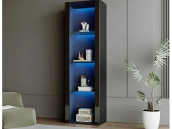 Vitrine L 166Cm Met Led - 3 Glazen Planken - Zwart-ModernLuxe Clearance