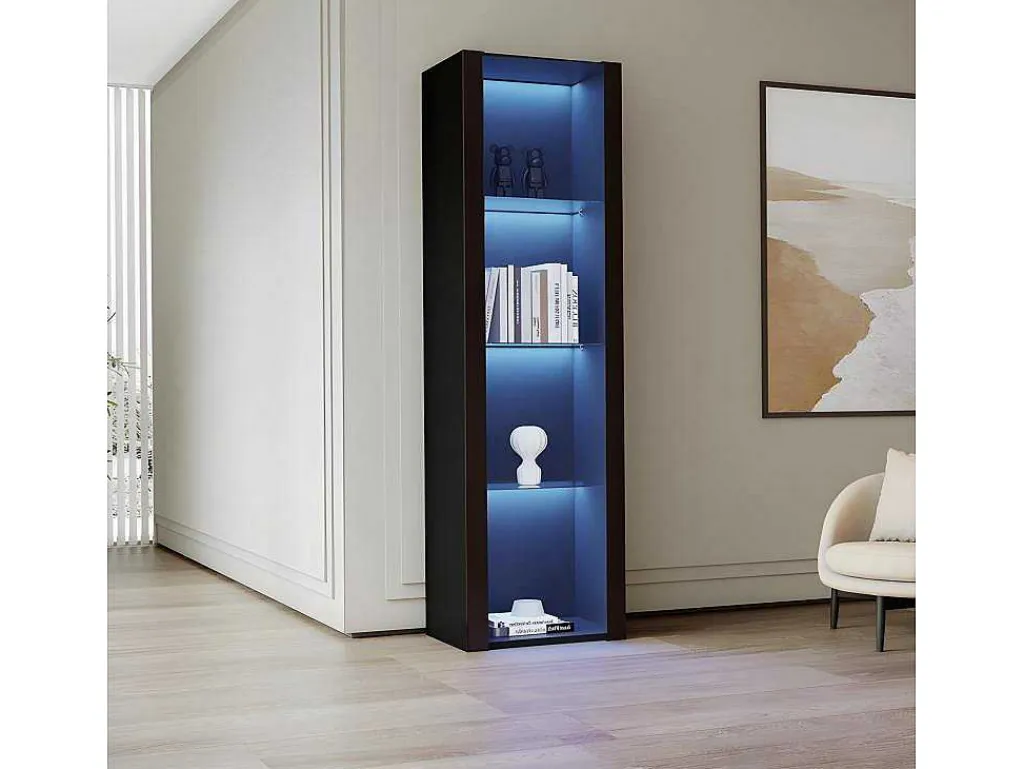 Vitrine L 166Cm Met Led - 3 Glazen Planken - Zwart-ModernLuxe Clearance
