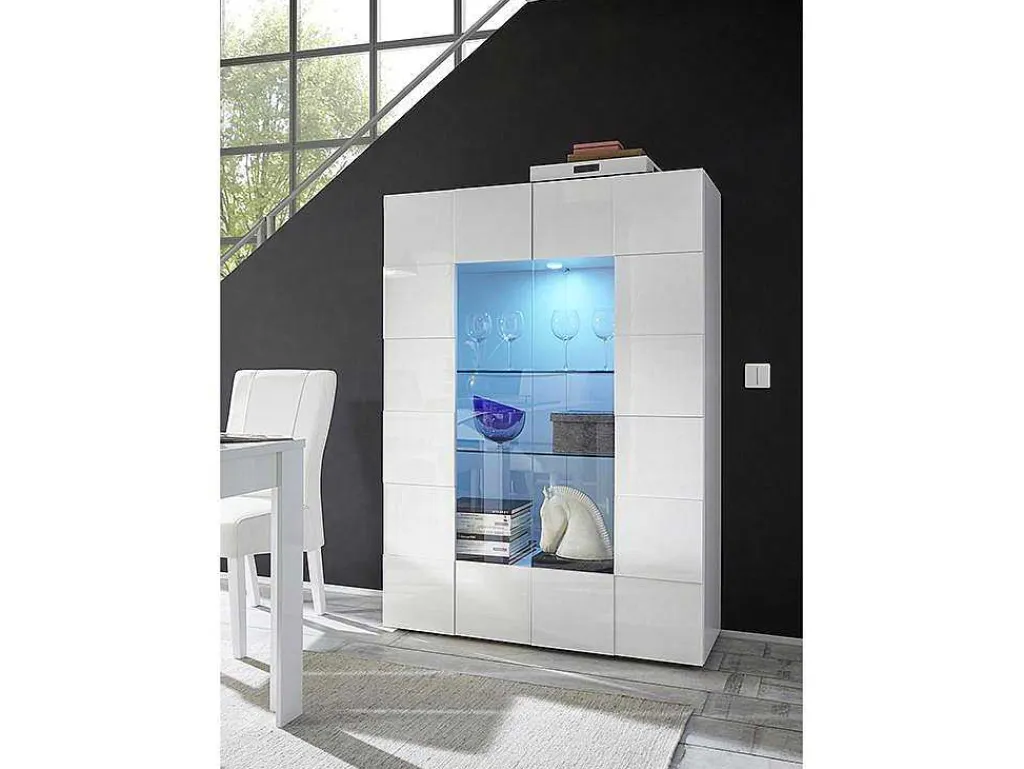 Vitrinekast Calisto - Met Led-Verlichting - Twee Deuren Van Glas - Wit Gelakt-Vente-unique Discount