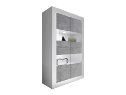 Vitrinekast Comete - Met Ledverlichting - Vier Deuren - Wit Gelakt En Beton-Vente-unique Clearance