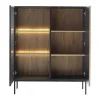 Vitrinekast Met 2 Deurtjes Met Ledverlichting Van Mdf En Gerookt Glas - Zwart En Naturel - Ovila-Vente-unique Online