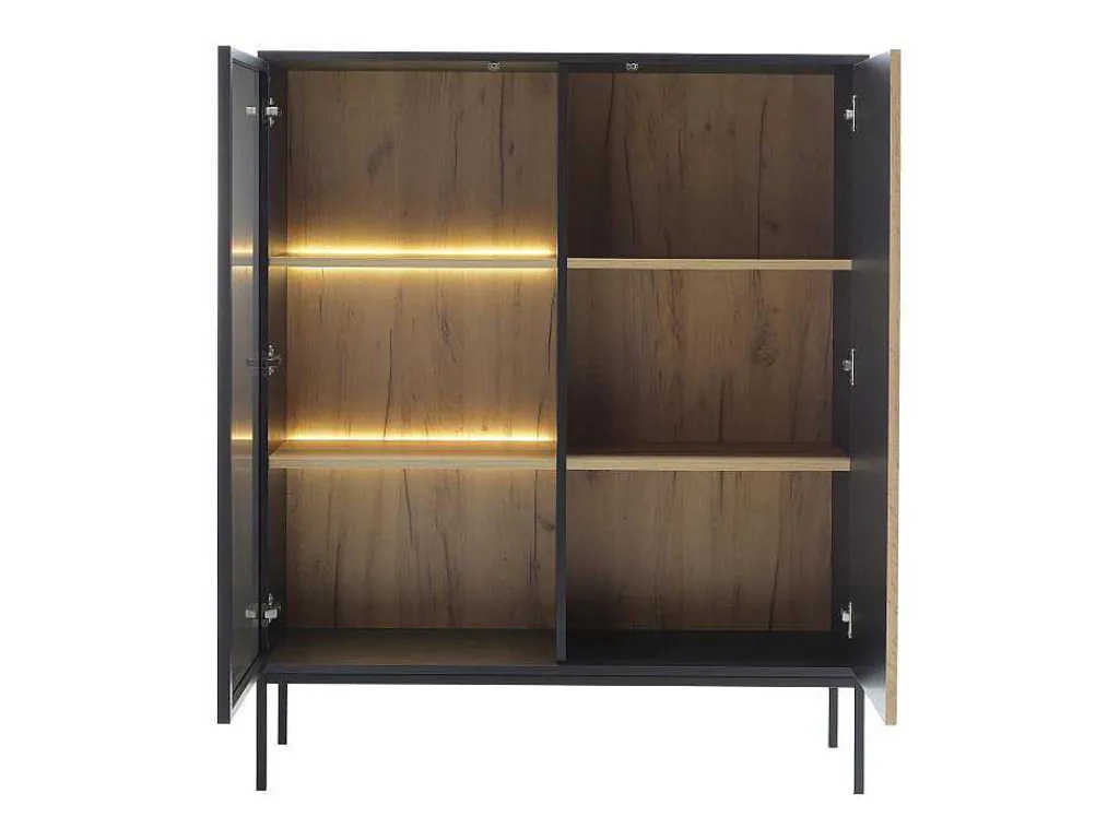 Vitrinekast Met 2 Deurtjes Met Ledverlichting Van Mdf En Gerookt Glas - Zwart En Naturel - Ovila-Vente-unique Online