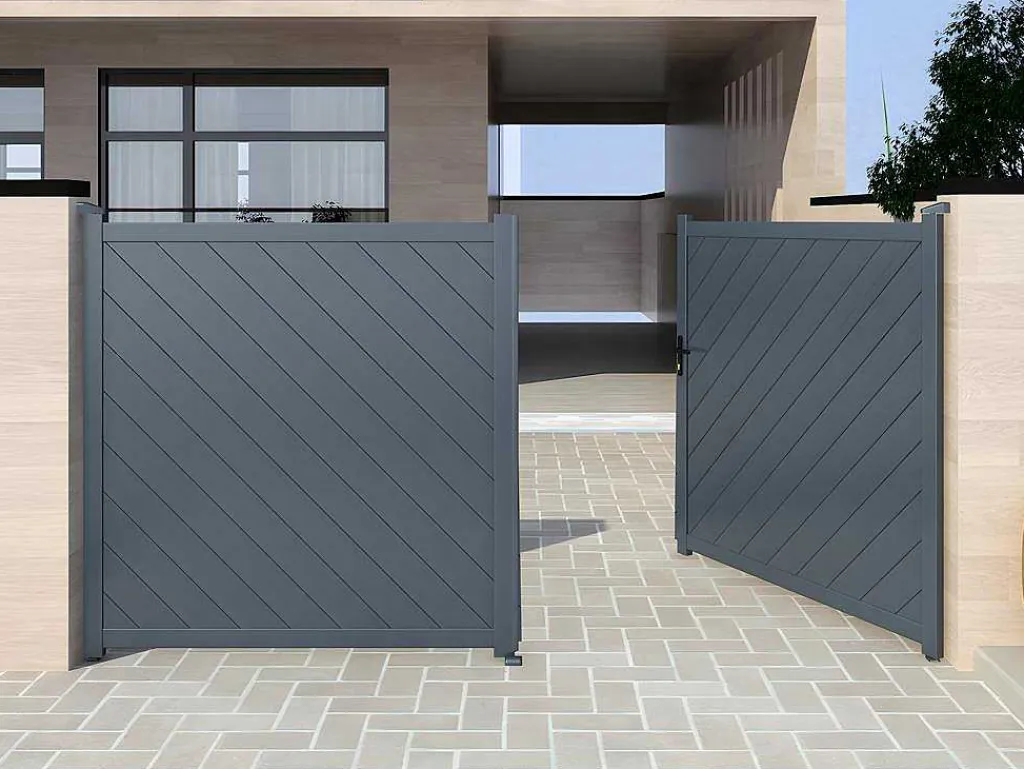 Vleugelpoort - Vol Aluminium - L350 X H180 Cm - Antraciet - Zerano-EXPERTLAND New