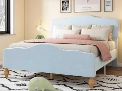 Volwassen Bed Bekleed Met Fluweel 140X200Cm - Met Verstelbaar Hoofdeinde - Blauw-ModernLuxe Outlet