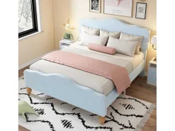 Volwassen Bed Bekleed Met Fluweel 140X200Cm - Met Verstelbaar Hoofdeinde - Blauw-ModernLuxe Outlet