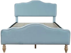 Volwassen Bed Bekleed Met Fluweel 140X200Cm - Met Verstelbaar Hoofdeinde - Blauw-ModernLuxe Outlet