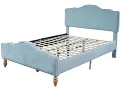 Volwassen Bed Bekleed Met Fluweel 140X200Cm - Met Verstelbaar Hoofdeinde - Blauw-ModernLuxe Outlet