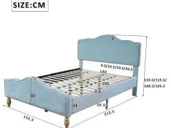 Volwassen Bed Bekleed Met Fluweel 140X200Cm - Met Verstelbaar Hoofdeinde - Blauw-ModernLuxe Outlet