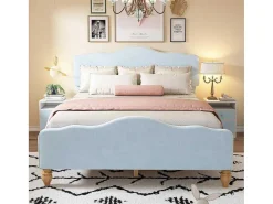 Volwassen Bed Bekleed Met Fluweel 140X200Cm - Met Verstelbaar Hoofdeinde - Blauw-ModernLuxe Outlet
