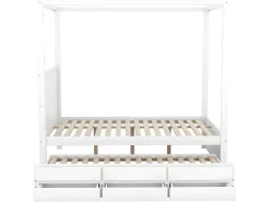 Volwassen Bed 140X200Cm - Hemelbed Met Onderschuifbed En 3 Lades - Wit-ModernLuxe Best