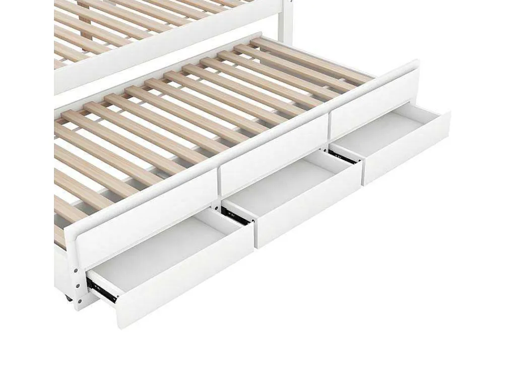 Volwassen Bed 140X200Cm - Hemelbed Met Onderschuifbed En 3 Lades - Wit-ModernLuxe Best