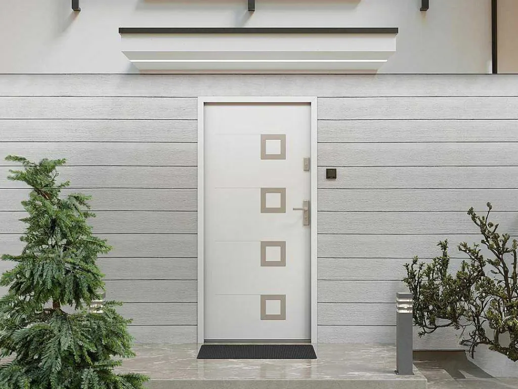 Voordeur In Massief Staal Met Accenten In Inox H207 X B100 Cm Wit Links Binnendraaiend Tifana-Vente-unique Outlet
