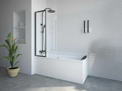 Vouwbaar Badscherm In Metaal Matzwart Industriele Stijl 80 X 140 Cm District-Shower & Design Hot
