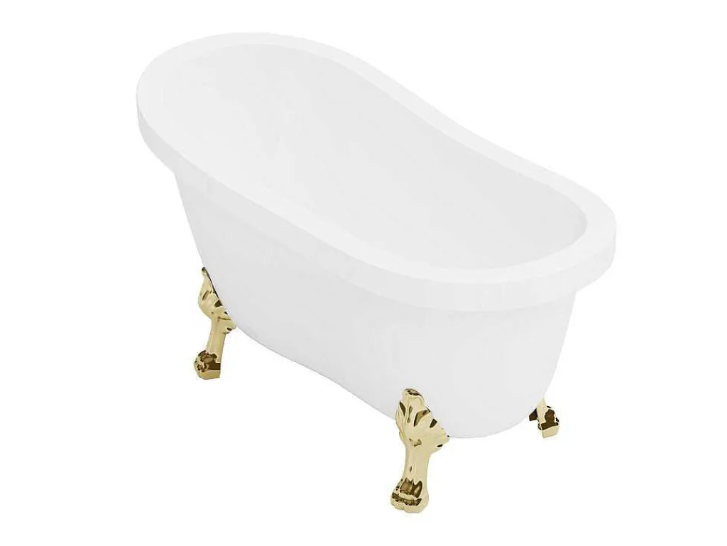 Vrijstaand Retrobad Met Gouden Leeuwenpoten - 200 L - 145 X 74 X 77 Cm - Wit - Nisos Ii-Shower & Design New