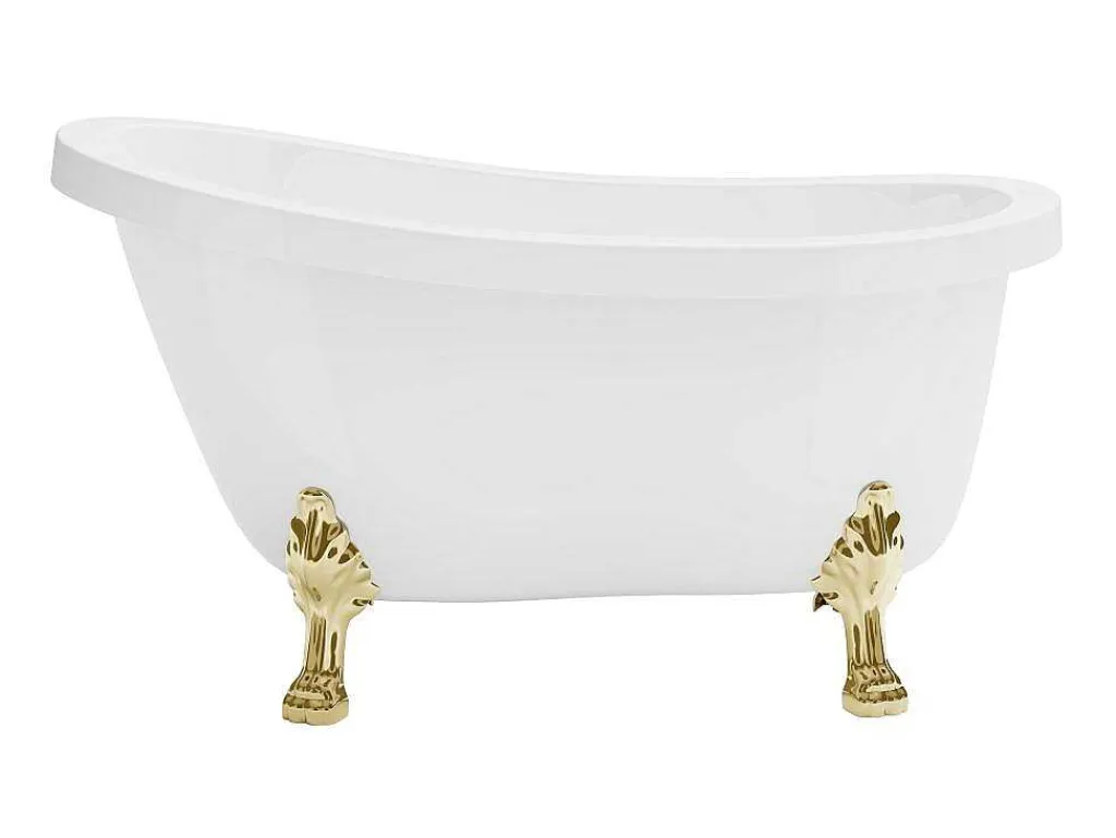 Vrijstaand Retrobad Met Gouden Leeuwenpoten - 200 L - 145 X 74 X 77 Cm - Wit - Nisos Ii-Shower & Design New