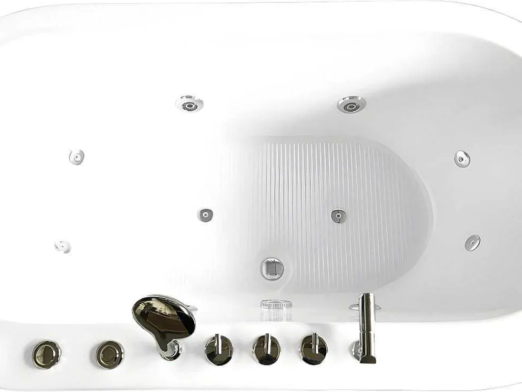 Vrijstaand Wit Ovaal Whirlpoolbad 185 X 95 Cm 10 Jets Perlie-ELITESHOPPING