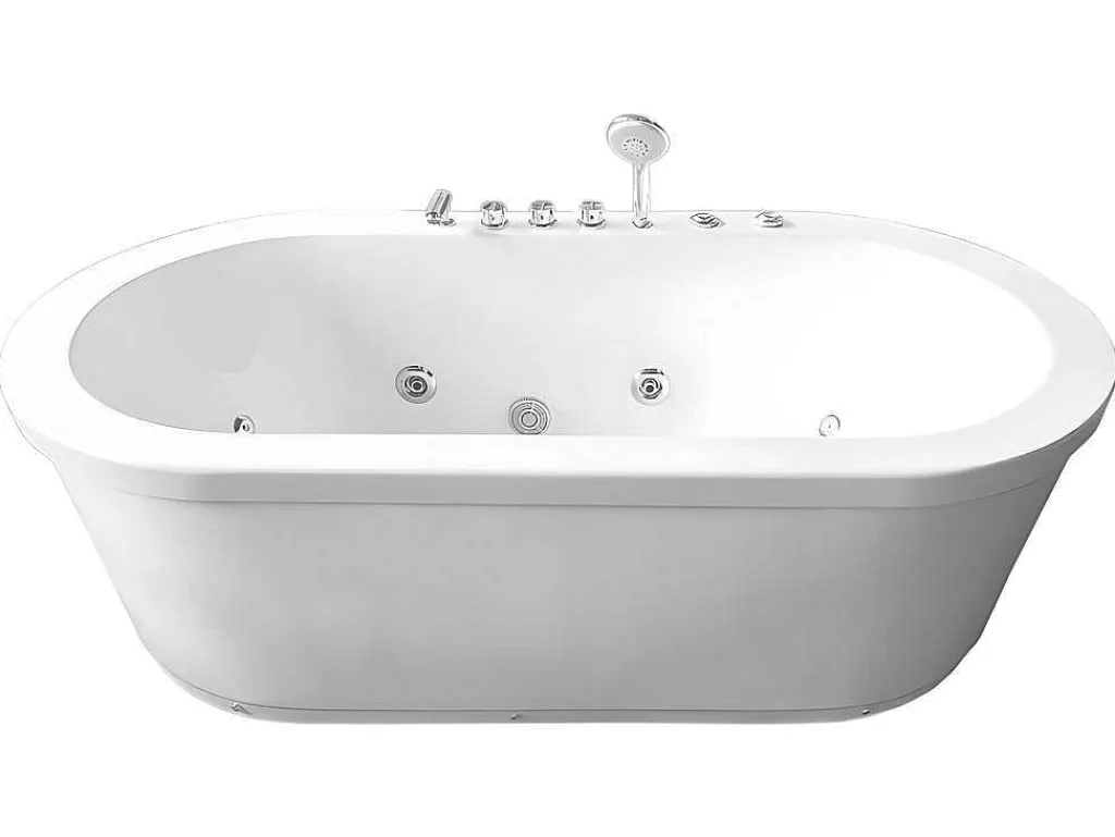 Vrijstaand Wit Ovaal Whirlpoolbad 185 X 95 Cm 10 Jets Perlie-ELITESHOPPING