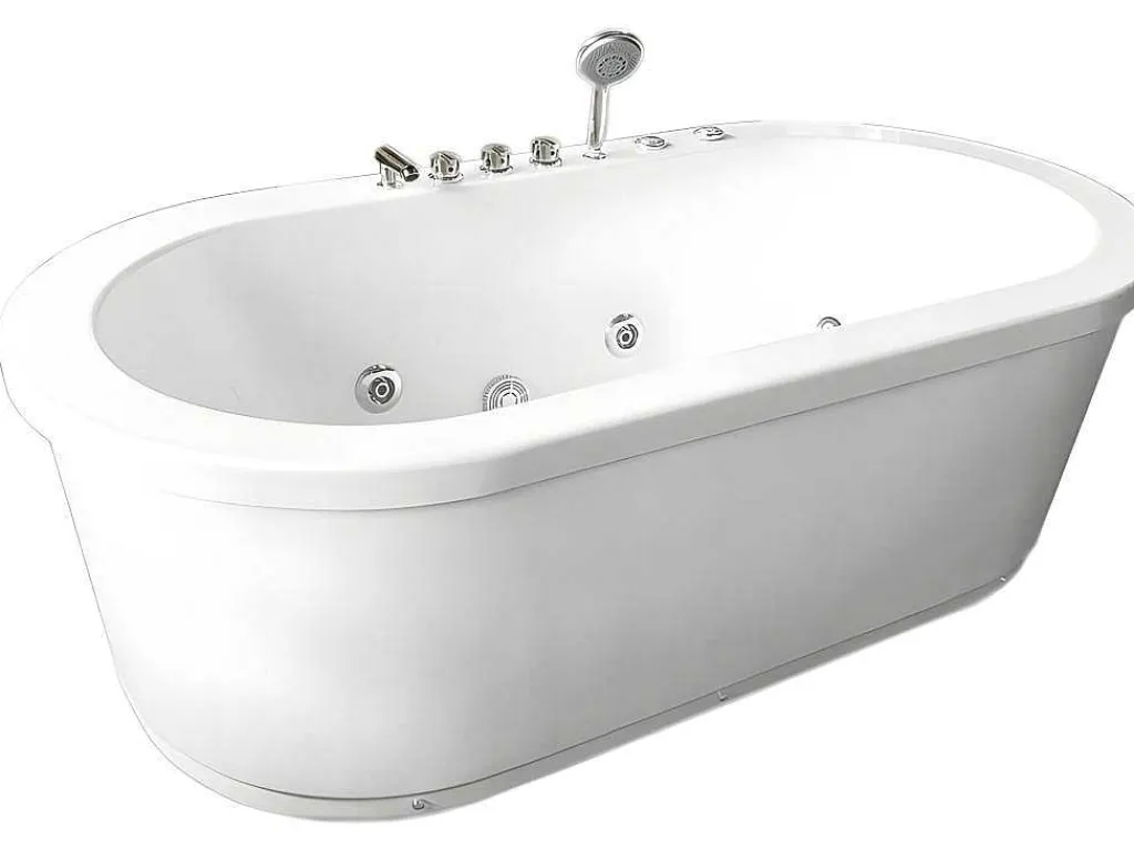 Vrijstaand Wit Ovaal Whirlpoolbad 185 X 95 Cm 10 Jets Perlie-ELITESHOPPING