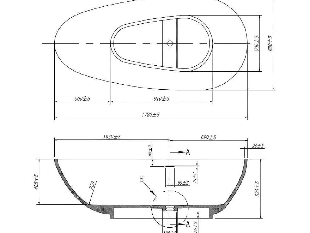 Vrijstaande Assymetrische Badkuip In Solid Surface - 268L - 172 X 83 X 53 Cm - Wit - Fenice-Shower & Design Clearance