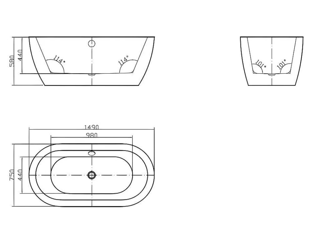 Vrijstaande Badkuip - 178 L - 150 X 75 X 58 Cm - Wit - Adrina-Shower & Design