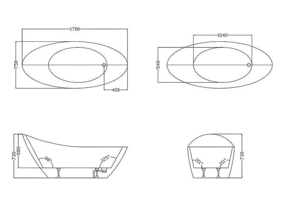 Vrijstaande Badkuip Natalia - Eenpersoons - 282L - 170X75X73Cm - Zwart-Shower & Design Hot