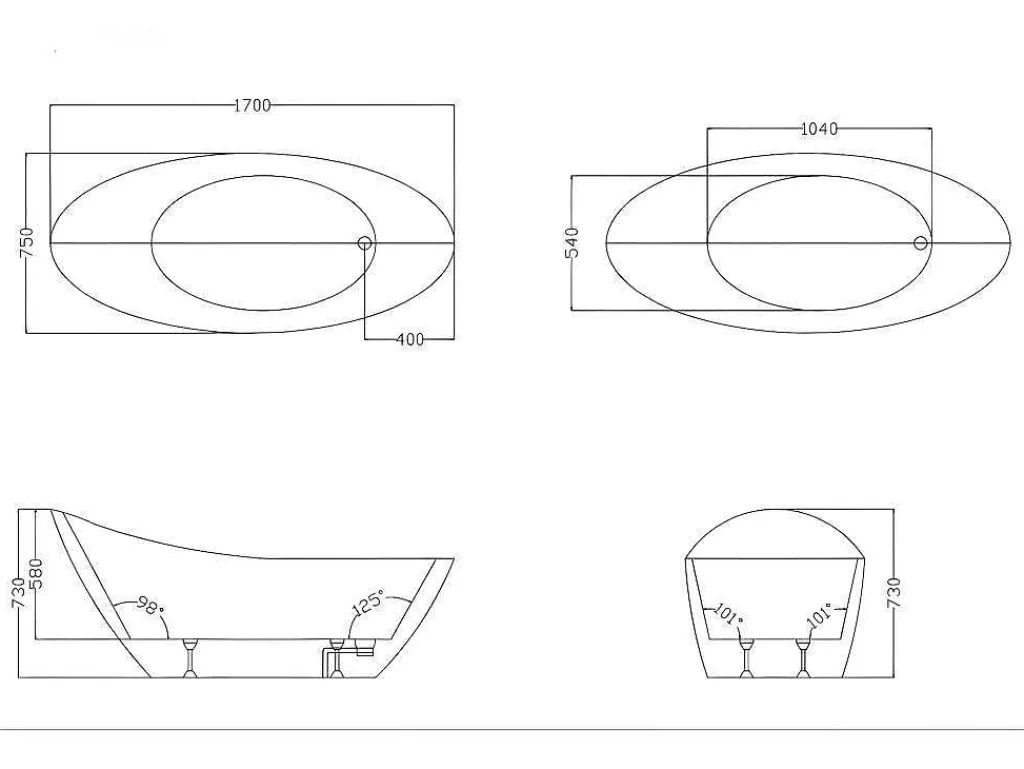 Vrijstaande Badkuip Natalia - Eenpersoons - 170X75X73Cm - 282L - Wit-Shower & Design Online