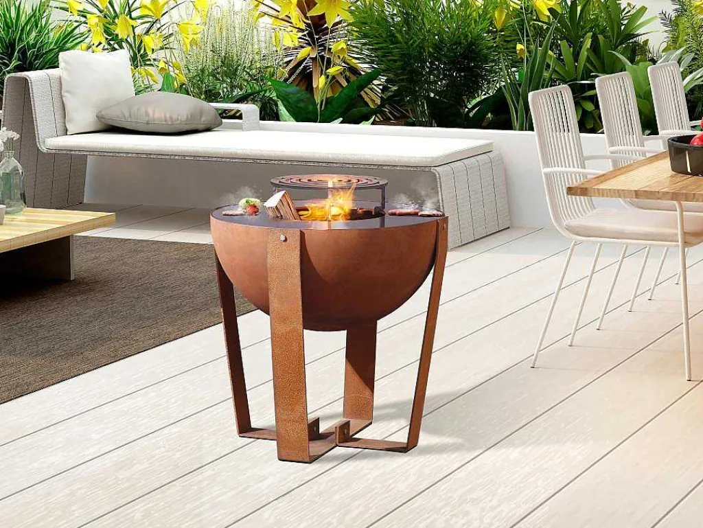 Vuurkorf, Barbecue En Plancha 3 In 1 Van Staal Corten L70 X H80 X D70 Cm - Grezio-Vente-unique Best