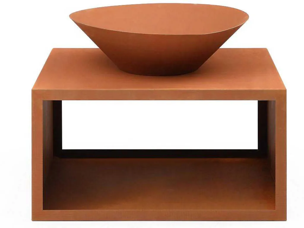 Vuurkorf Van Staal Corten Met Bergruimte Voor Hout - L90 X H67,5 X D75 Cm - Bezio-Vente-unique Hot