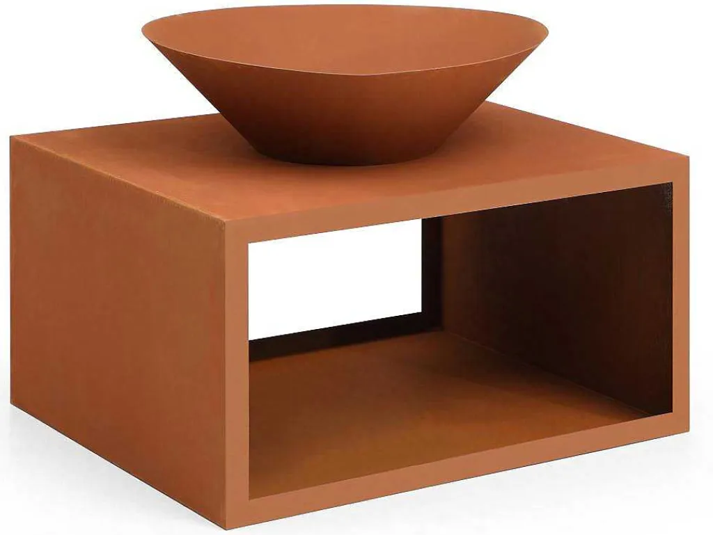 Vuurkorf Van Staal Corten Met Bergruimte Voor Hout - L90 X H67,5 X D75 Cm - Bezio-Vente-unique Hot