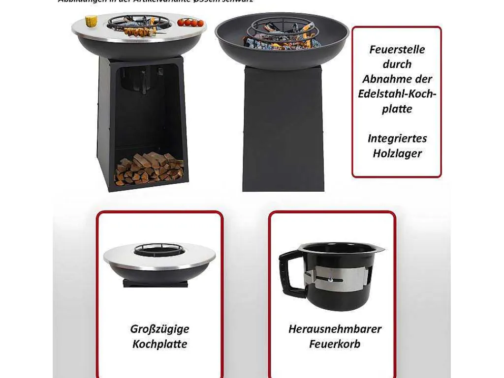Vuurschaal Met Grillplaat Mcw-K97, O66Cm Zwart-Vente-unique New