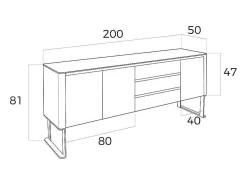 Walnoot Dressoir Met Zwart Glazen Blad 3060-Angel Cerda Hot