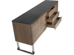 Walnoot Dressoir Met Zwart Glazen Blad 3060-Angel Cerda Hot