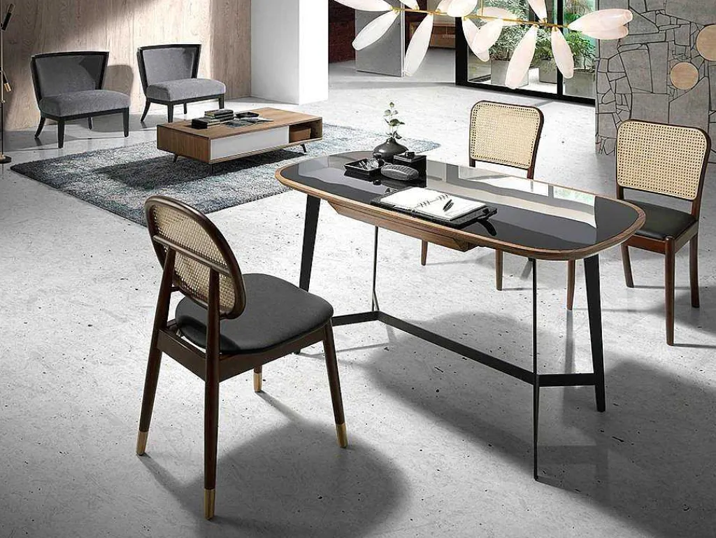 Walnoot En Zwart Getint Glazen Bureau 3137-Angel Cerda Discount