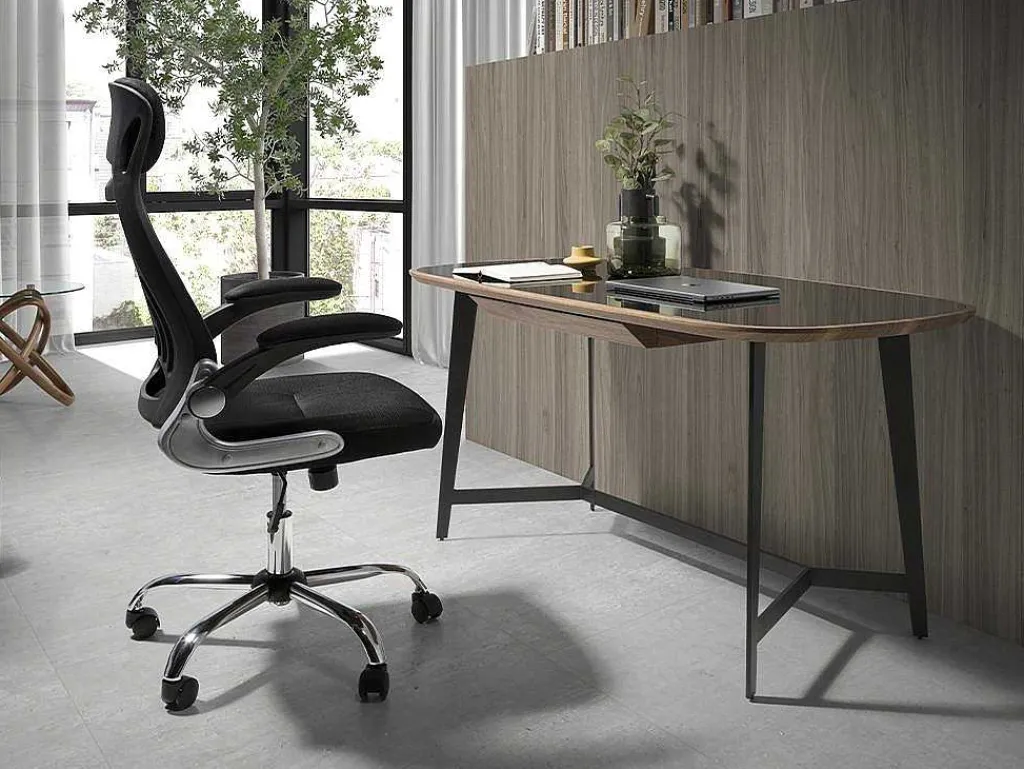Walnoot En Zwart Getint Glazen Bureau 3137-Angel Cerda Discount