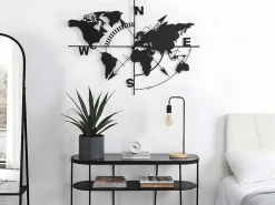 Wanddecoratie Van Metaal - Wereldkaart - H80 X L107 Cm - Zwart - Worldy-OZAIA Best