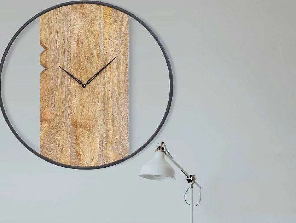 Wandklok In Twee Materialen - D61 Cm - Hout En Metaal - Licht Hout En Zwart - Galou-OZAIA Hot